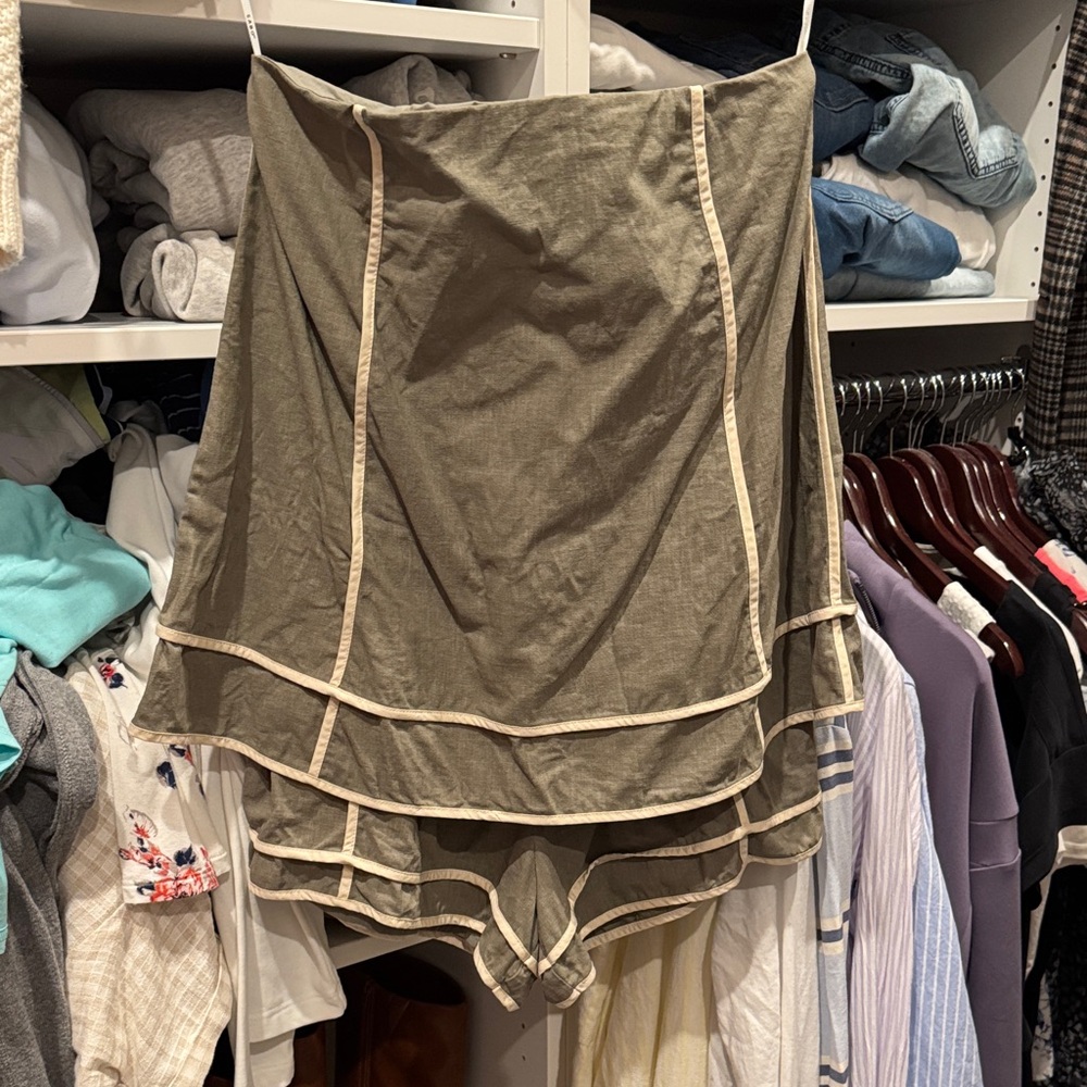SABO Sage Green Layered romper with Beige Trim